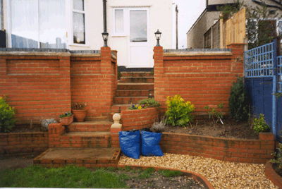 Red Brick Paneled wall and steps